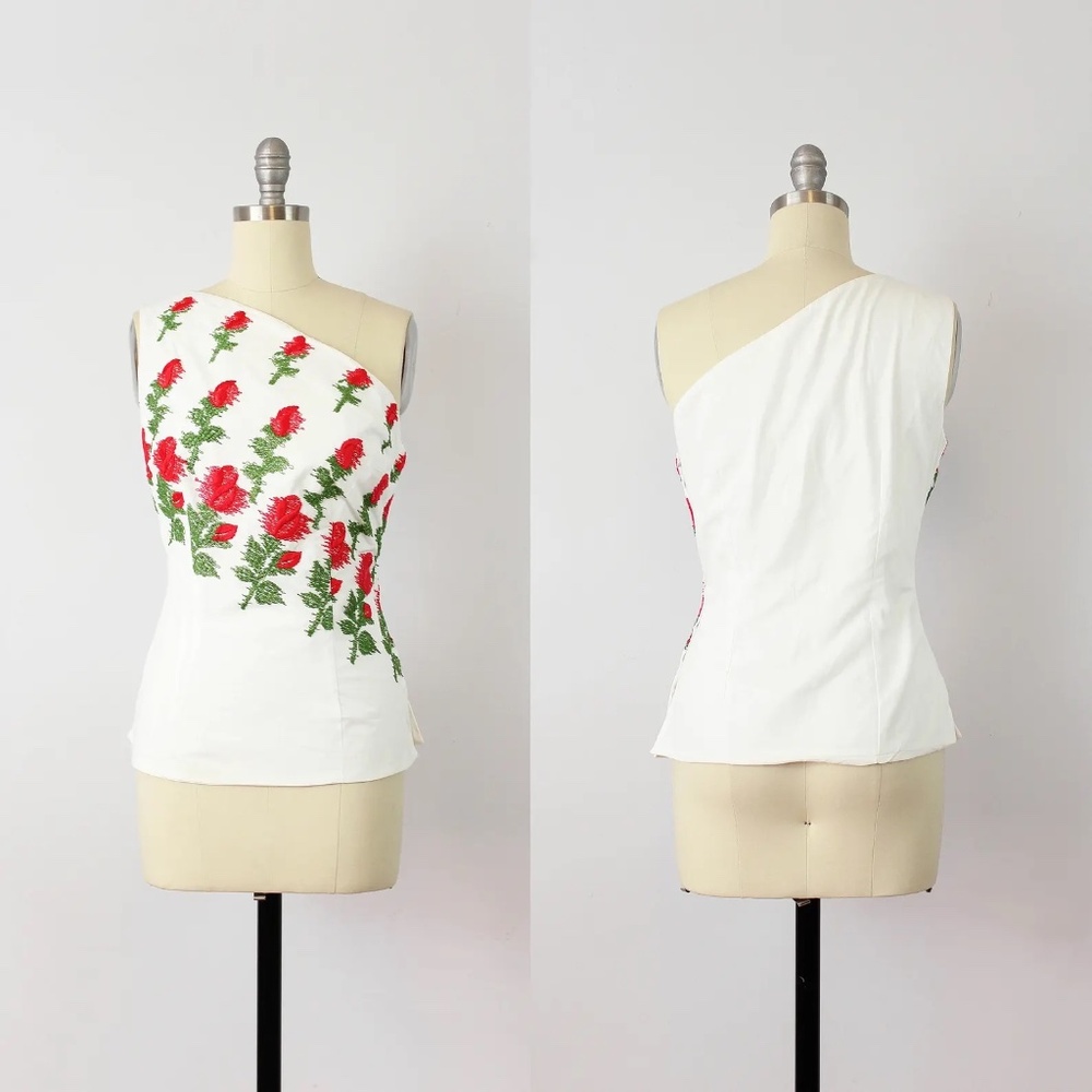 Vintage One Shoulder Rose Blouse by Anne Fogarty